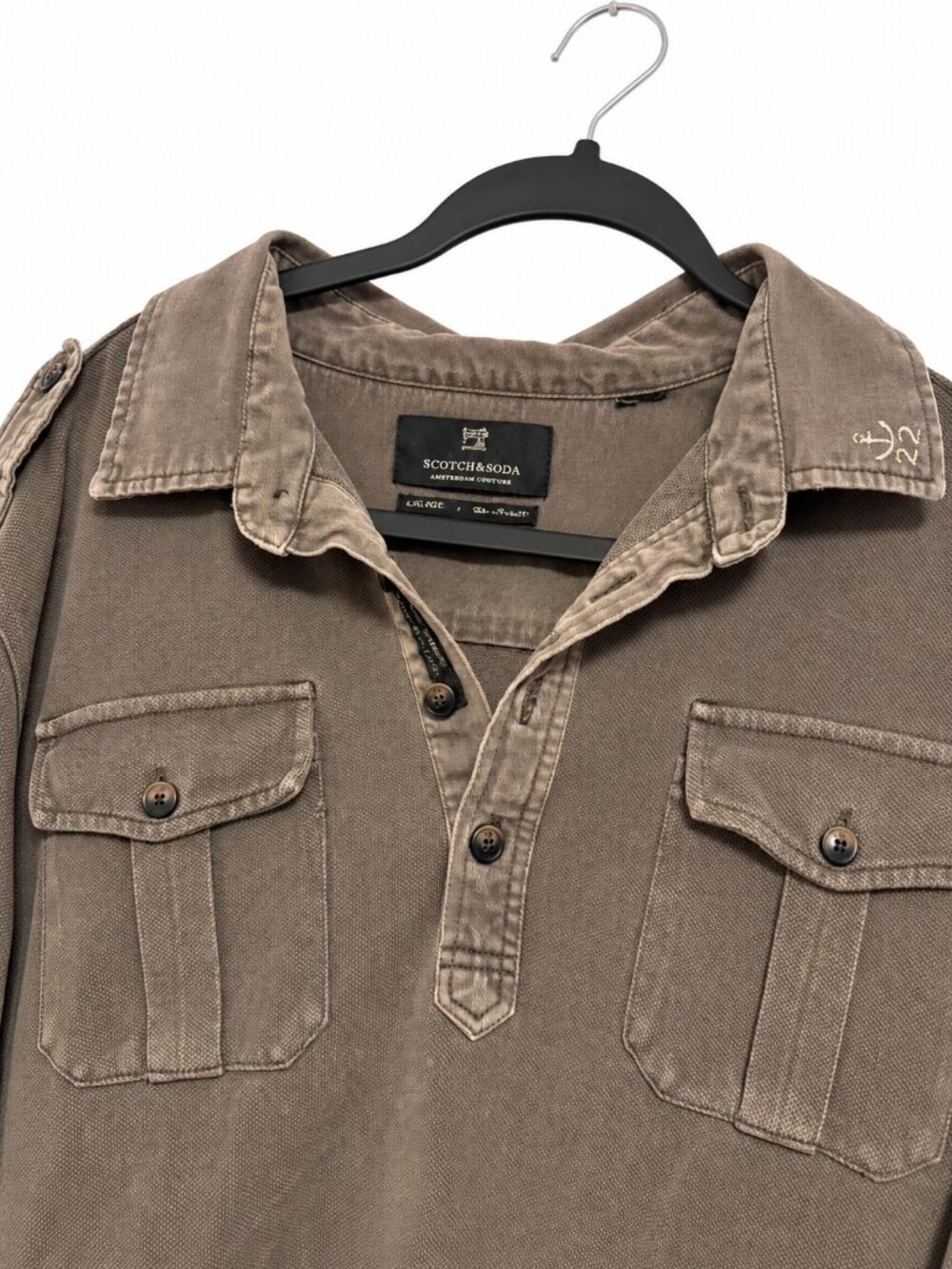 Scotch & Soda Amsterdam Couture Men's Utility Military Shirt Brown Taupe Size L